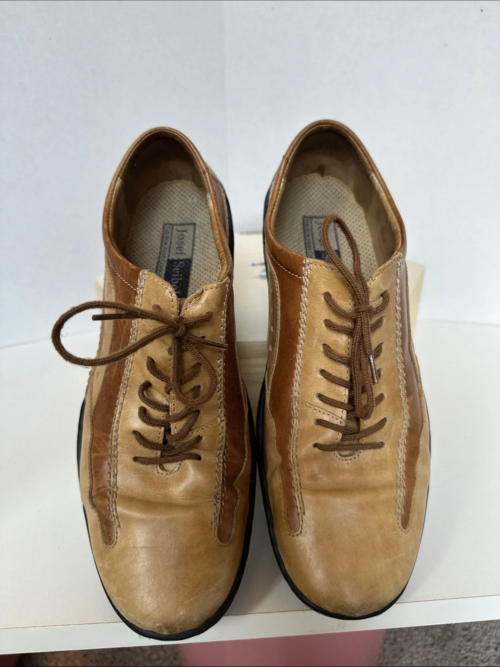 Josef Seibel Men’s Two-Tone Tan and Brown Lace-Up Oxfords